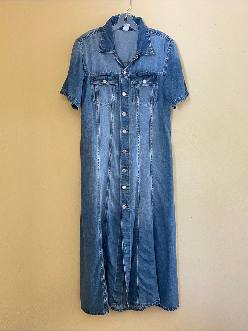 H&M Women’s Blue Denim Maxi Shirt Dress with Short Sleeves